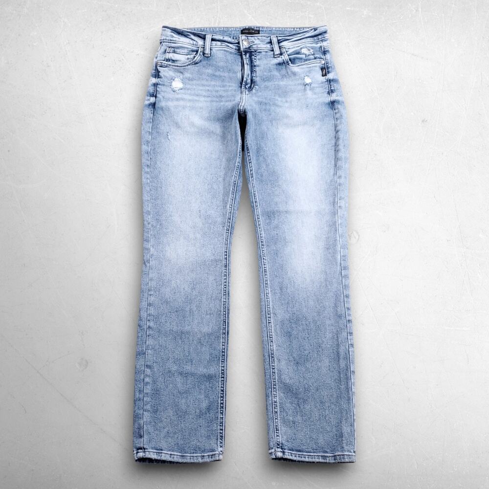 Silver Elyse Straight Jeans Womens W31‎ L31 Light Blue Stretch Faded Distressed